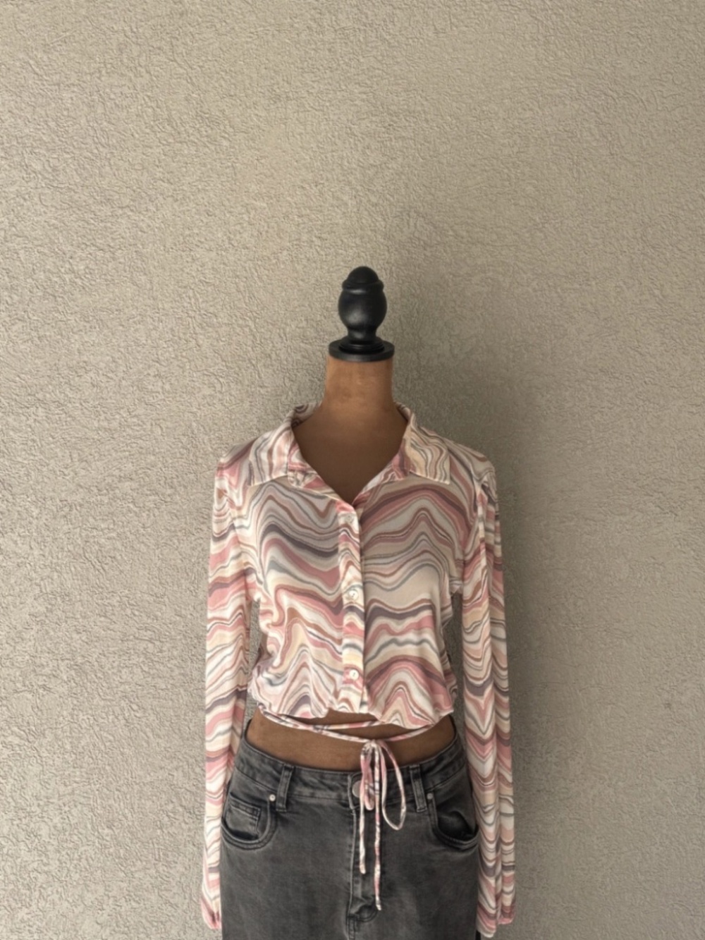 Going-Out/Festival Pastel Marble Print Tie Waist Top